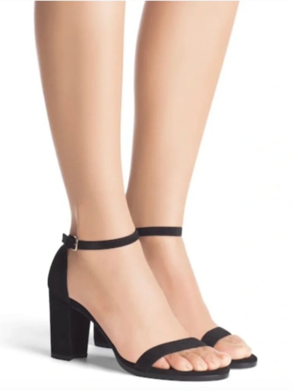 NIB - Stuart Weitzman NearlyNude Black Suede Ankle Strap Block Heel Sandal 7 AA